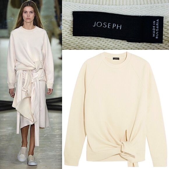 JOSEPH Runway Off White Loop Back Front Knot Raglan Crewneck Sweatshirt Sweater - Picture 2 of 15